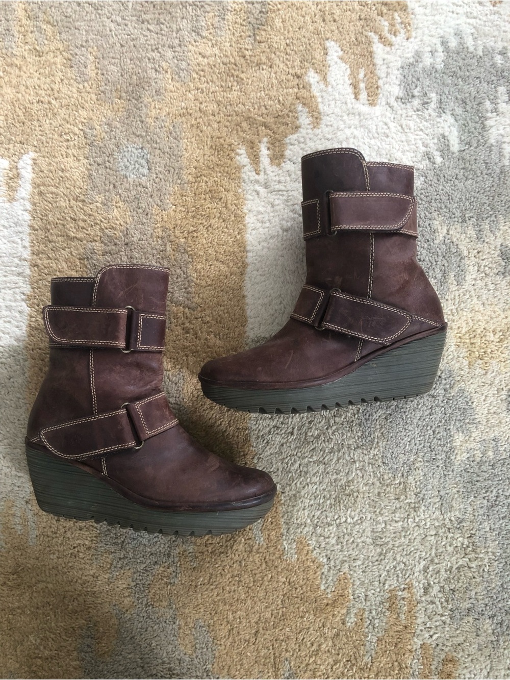 Fly London Brown Leather Wedge Booties  Sz 39